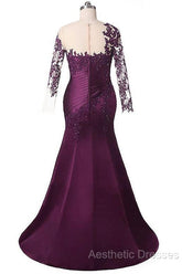 Elegant Plus Size Mermaid Long Sleeves Floor-Length Evening Prom Dresses With Lace Appliques